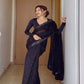 Women's Fancy Black Colour Georgette Saree With Tafeta Silk Blouse