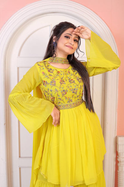 Premium Yellow Fully Embroidered Work Lehenga Choli Set With Dupatta For Party Wear Bridemaid Wear Haldi Outfit