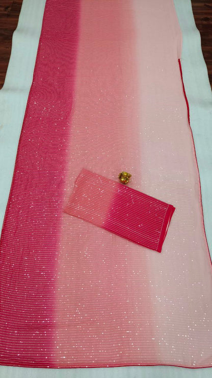 Multi Red Color Soft Georgette Dual Sequence Embroidery Work Designer Saree