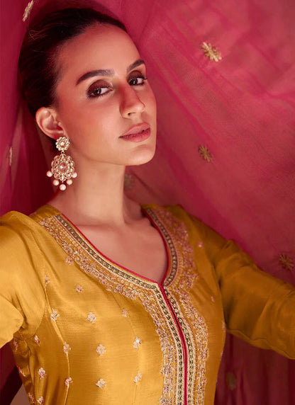 Yellow Pakistani Indian Wedding Party Wear Designer Salwar Kameez Palazzo Suits Heavy Embroidery Work Shalwar Kameez Dupatta Dress for Women's Wear