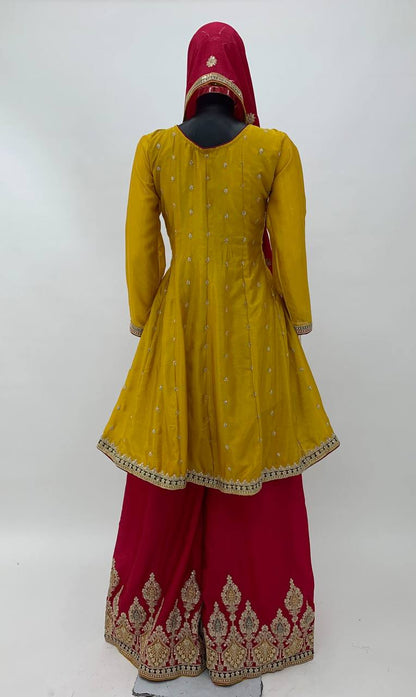 Yellow Pakistani Indian Wedding Party Wear Designer Salwar Kameez Palazzo Suits Heavy Embroidery Work Shalwar Kameez Dupatta Dress for Women's Wear