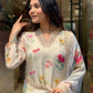 Off White Floral Printed Women Embroidery Straight Kurta Set with Dupatta