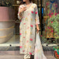 Off White Floral Printed Women Embroidery Straight Kurta Set with Dupatta