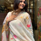 Off White Floral Printed Women Embroidery Straight Kurta Set with Dupatta