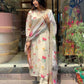 Off White Floral Printed Women Embroidery Straight Kurta Set with Dupatta