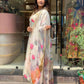 Off White Floral Printed Women Embroidery Straight Kurta Set with Dupatta