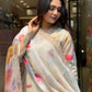 Off White Floral Printed Women Embroidery Straight Kurta Set with Dupatta