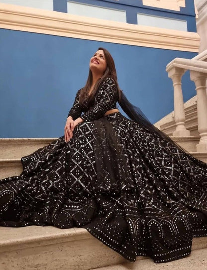 Black Color Indian Wedding Lehenga Choli With Heavy Sequence Lehenga Choli