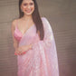 Baby Pink Sequence Embroidery Work Georgette Saree With Silk Blouse