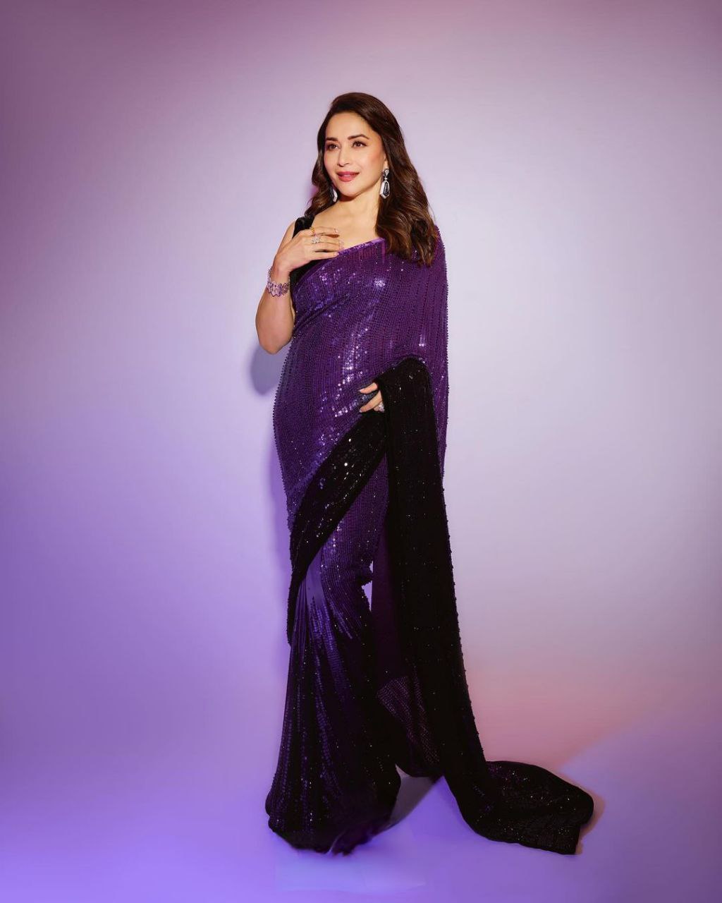 Purple Color Georgette Sequence Embroidery Work Saree For Women's