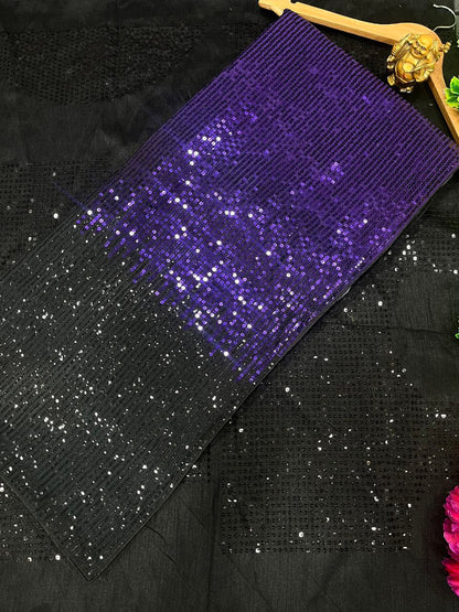 Purple Color Georgette Sequence Embroidery Work Saree For Women's