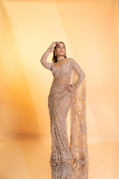 Heavy Quality Butterfly Net Heavy 5mm Sequins Embroidery work in Saree | 4.4 Mtr Work | Blouse of Net With Heavy Embroidery