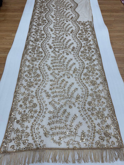 Heavy Quality Butterfly Net Heavy 5mm Sequins Embroidery work in Saree | 4.4 Mtr Work | Blouse of Net With Heavy Embroidery