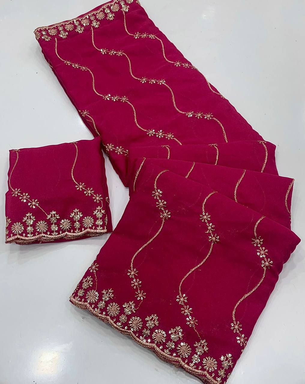 New Trending Saree Star Georgette Saree Multi Sequence Emroidary Work With Running Blouse Embroidery work