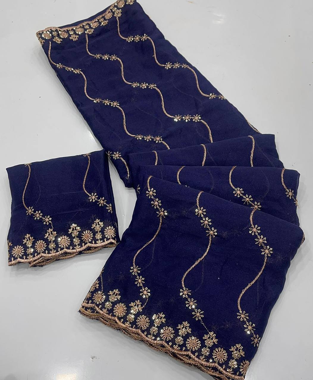 New Trending Saree Star Georgette Saree Multi Sequence Emroidary Work With Running Blouse Embroidery work