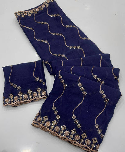 New Trending Saree Star Georgette Saree Multi Sequence Emroidary Work With Running Blouse Embroidery work