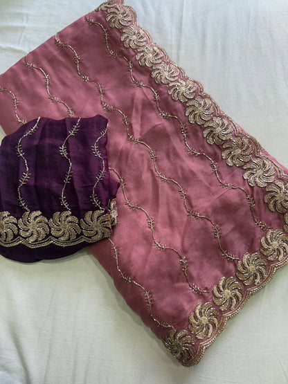 New Trending Star Georgette Saree Multi Sequence Emroidary Work With Contrast Blouse Embroidery work