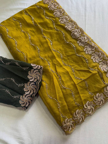 New Trending Star Georgette Saree Multi Sequence Emroidary Work With Contrast Blouse Embroidery work