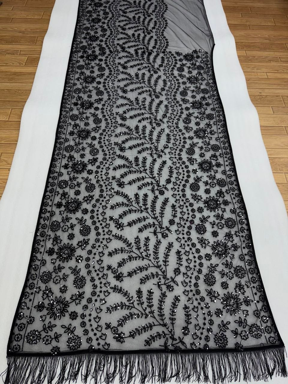 Heavy Quality Butterfly Net Heavy 5mm Sequins Embroidery work in Saree | 4.4 Mtr Work | Blouse of Net With Heavy Embroidery