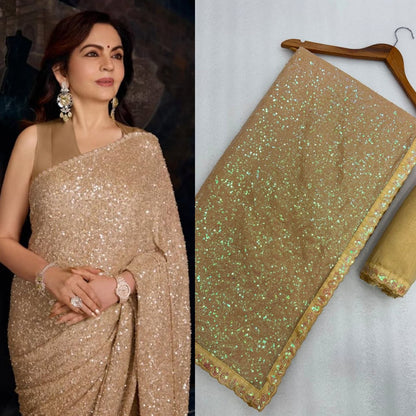 New Launching Bollywood Saree Of Faux Georgette With Heavy 5MM & 3MM Khichdi Rainbow Sequence Embrodery Work | Blouse Of Pain Silk
