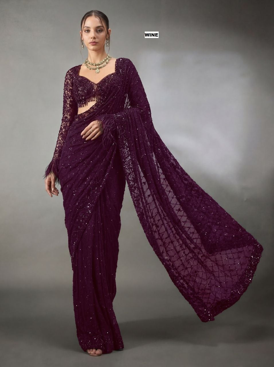 New Trending Bollywood Heavy Quality Faux Georgette Saree | Heavy Cpallu embroidery work with 5mm Sequins & Multy Embroidery work done in Saree | Blouse of Faux Georgette With Heavy Embroidery