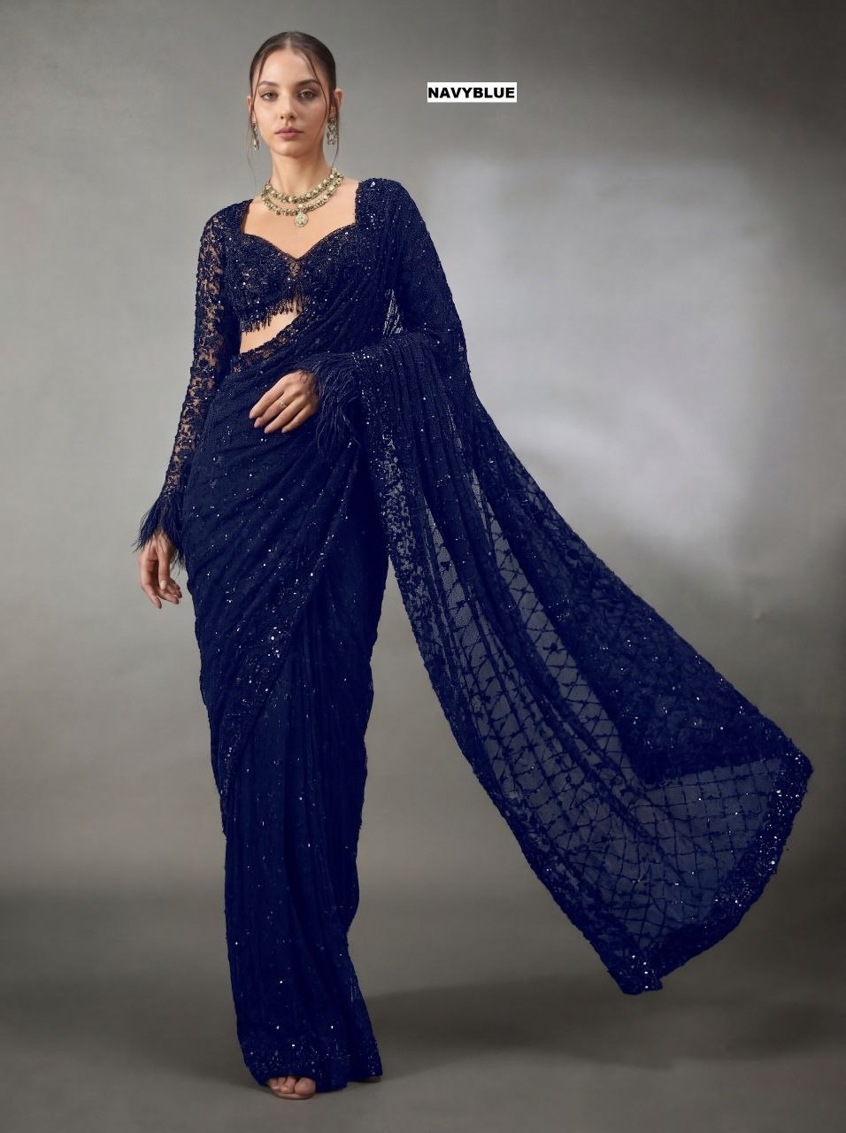 New Trending Bollywood Heavy Quality Faux Georgette Saree | Heavy Cpallu embroidery work with 5mm Sequins & Multy Embroidery work done in Saree | Blouse of Faux Georgette With Heavy Embroidery