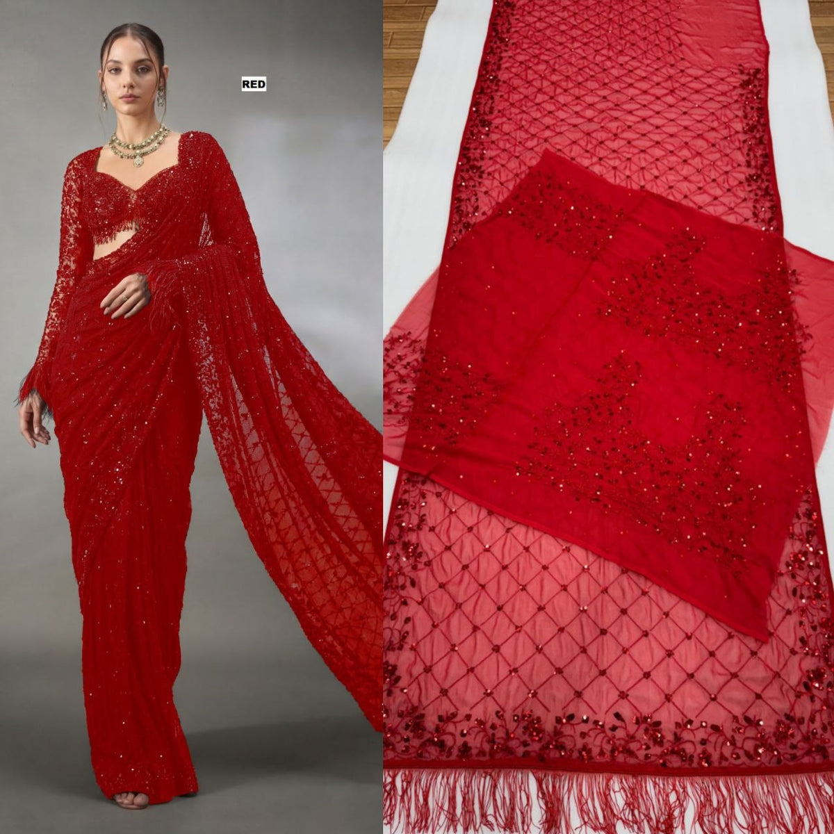New Trending Bollywood Heavy Quality Faux Georgette Saree | Heavy Cpallu embroidery work with 5mm Sequins & Multy Embroidery work done in Saree | Blouse of Faux Georgette With Heavy Embroidery