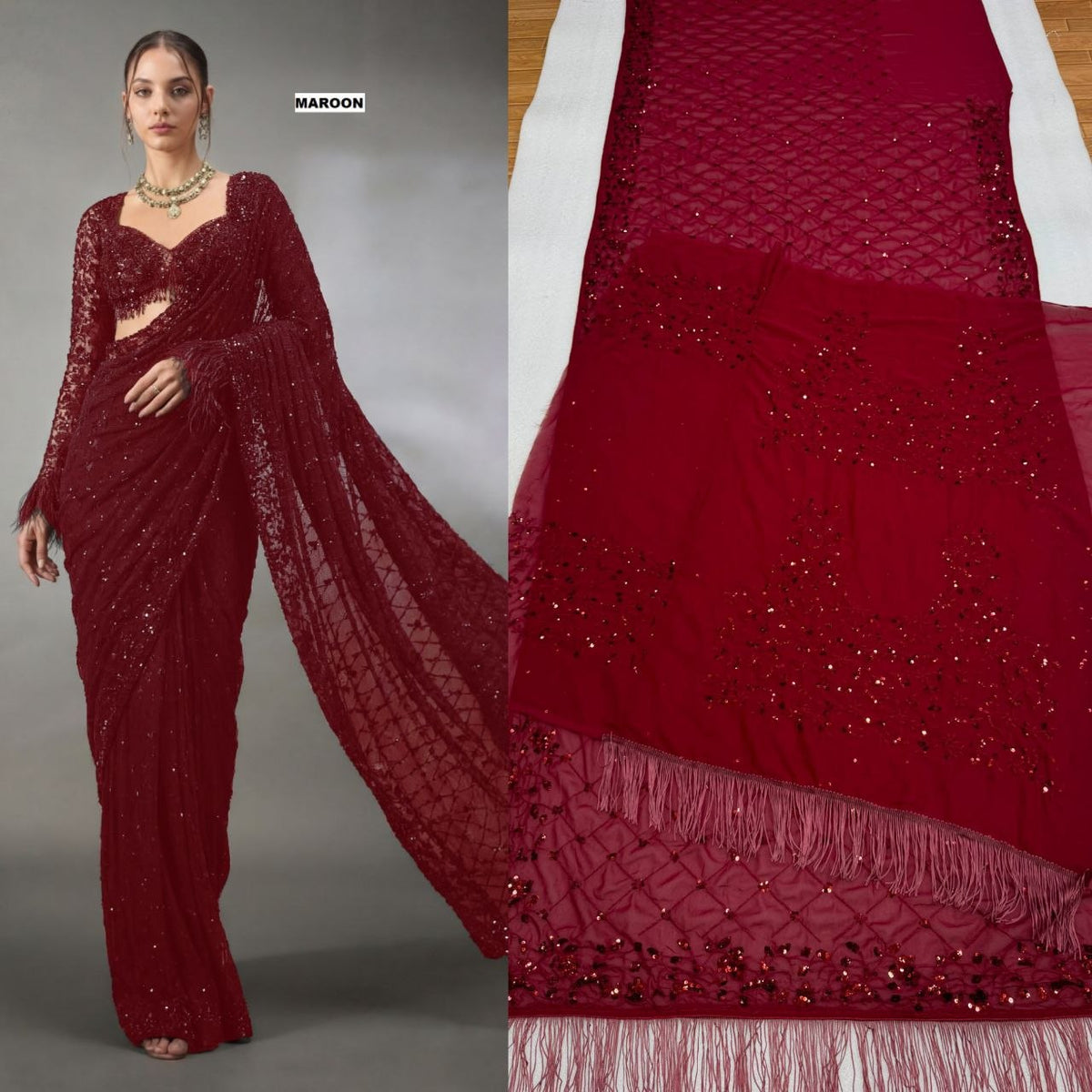 New Trending Bollywood Heavy Quality Faux Georgette Saree | Heavy Cpallu embroidery work with 5mm Sequins & Multy Embroidery work done in Saree | Blouse of Faux Georgette With Heavy Embroidery