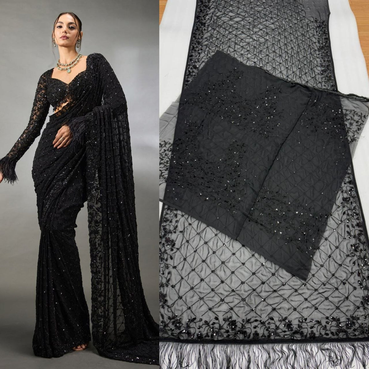 New Trending Bollywood Heavy Quality Faux Georgette Saree | Heavy Cpallu embroidery work with 5mm Sequins & Multy Embroidery work done in Saree | Blouse of Faux Georgette With Heavy Embroidery
