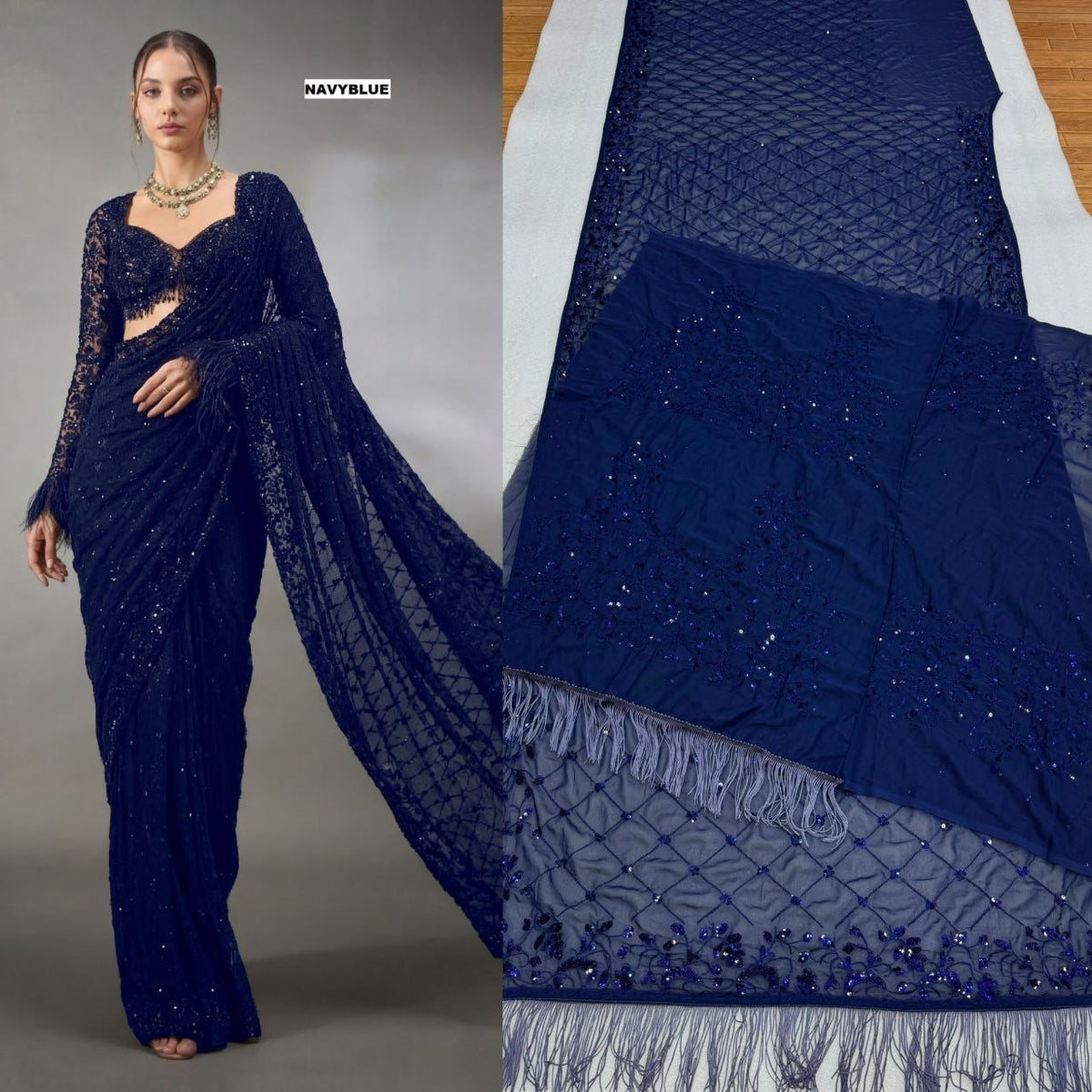 New Trending Bollywood Heavy Quality Faux Georgette Saree | Heavy Cpallu embroidery work with 5mm Sequins & Multy Embroidery work done in Saree | Blouse of Faux Georgette With Heavy Embroidery