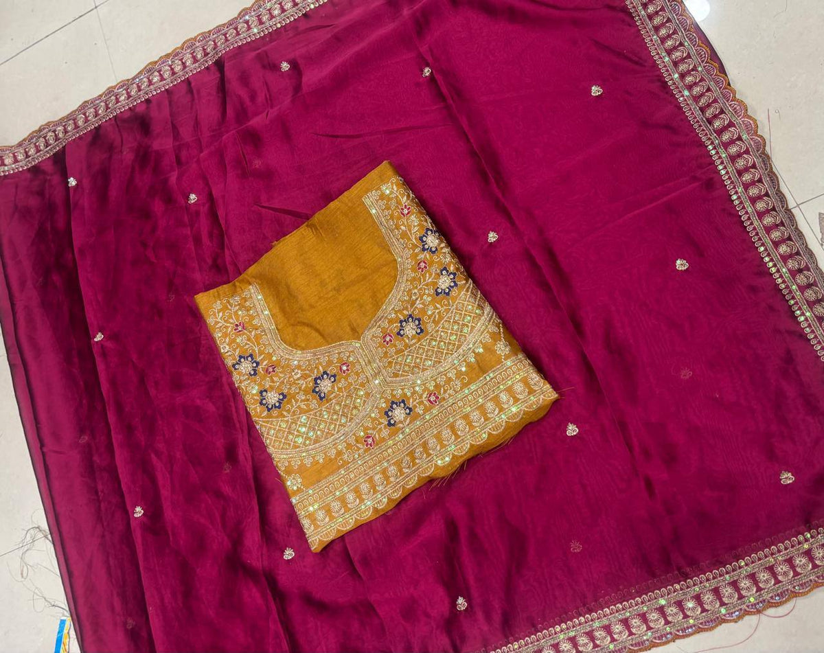 New Trending Saree Soft Rangoli Multi Sequence heavy Embroidary Work With Heavy Blouse Full Embroidary Work