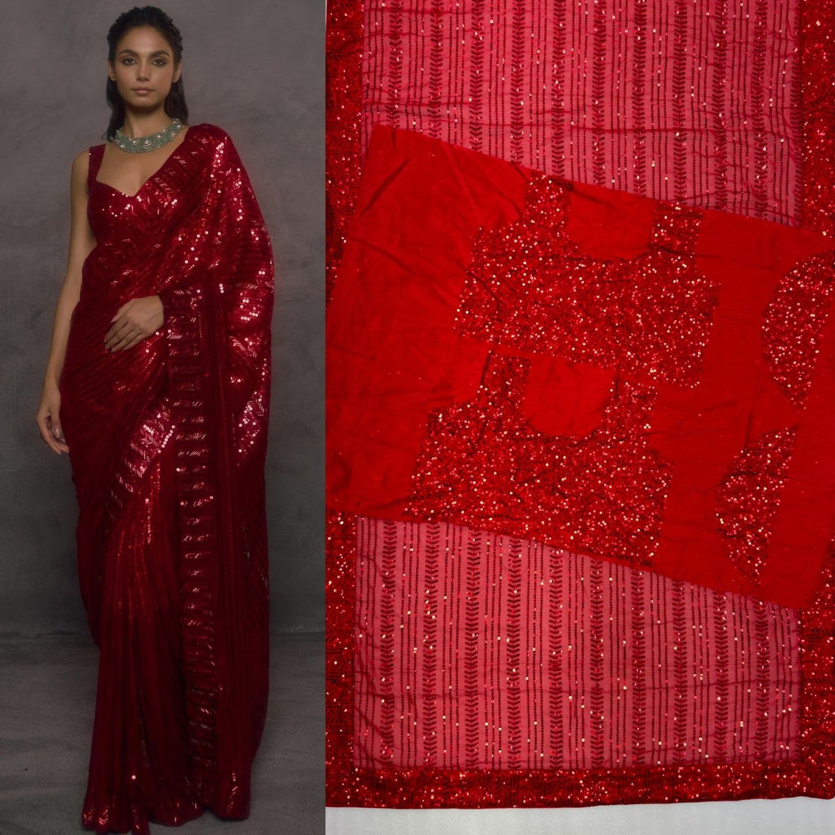 New Bollywood BlockBuster Design Launching 5MM Sequins & Multi Embroidery Work Saree | 4.4 Mtr Work | Blouse-Heavy Embroidery Work