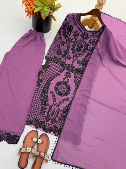 Presenting New Designer Party Wear Look Heavy Faux Georgette Embroidery Sequence Work With Full Sleeve Dress