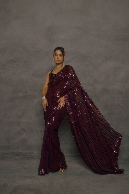 New Bollywood Saree Of Heavy Quality Faux Georgette 5mm Sequins & Multi Embroidery Work in Saree | 4.4 Mtr Work | Blouse of Heavy Embroidery Sequins Front & Back Side Work With Sleeves 
