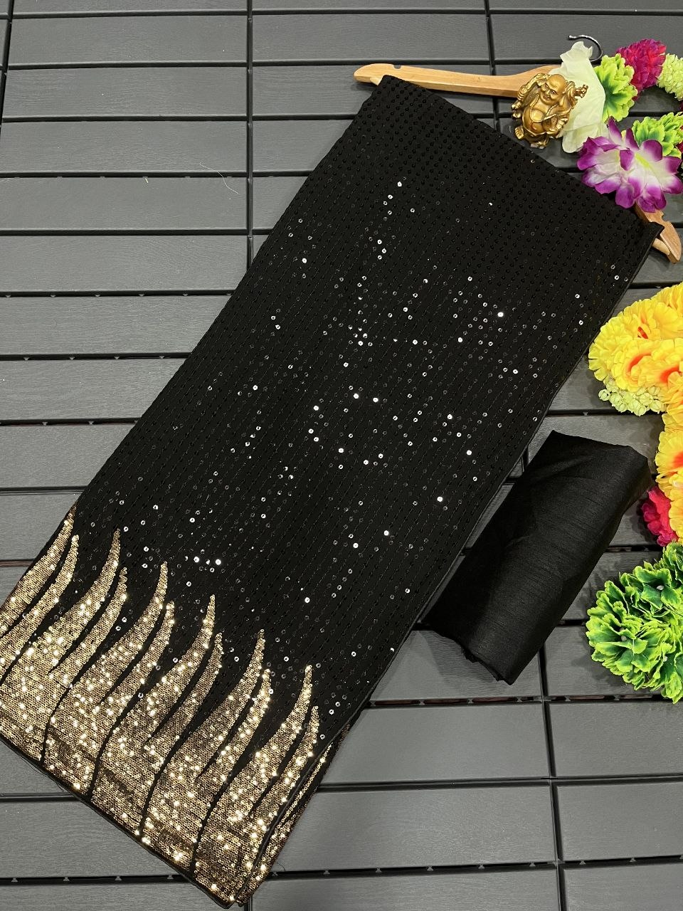 New Bollywood Saree Of Heavy Quality 60 Gram Georgette Heavy Dual Sequins 3MM & 5MM EMBRODERY Sequins Work Saree | Blouse of Silk