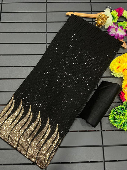 New Bollywood Saree Of Heavy Quality 60 Gram Georgette Heavy Dual Sequins 3MM & 5MM EMBRODERY Sequins Work Saree | Blouse of Silk