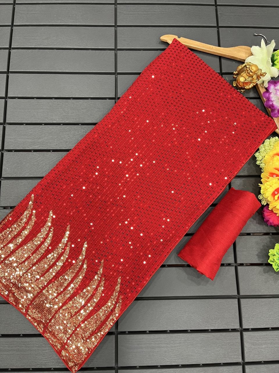 New Bollywood Saree Of Heavy Quality 60 Gram Georgette Heavy Dual Sequins 3MM & 5MM EMBRODERY Sequins Work Saree | Blouse of Silk