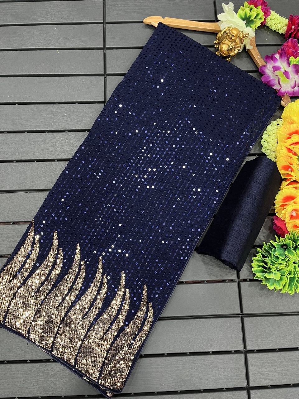 New Bollywood Saree Of Heavy Quality 60 Gram Georgette Heavy Dual Sequins 3MM & 5MM EMBRODERY Sequins Work Saree | Blouse of Silk