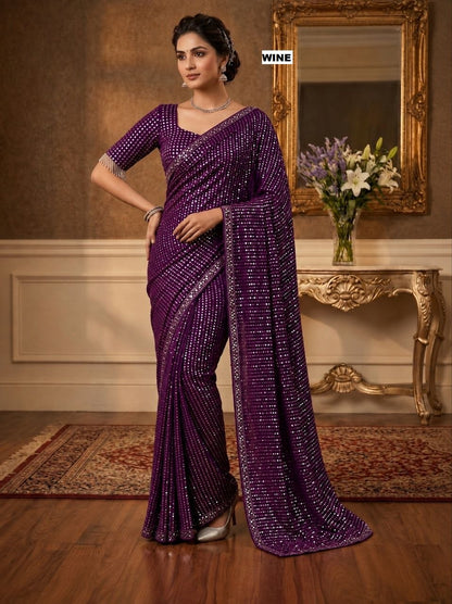 New Bollywood  Heavy quality Faux Georgette 5MM Sequins & Multy Embroidery Work Done On Saree | 4.4 Mtr Work | Blouse-Georgette With Heavy Embroidery Work