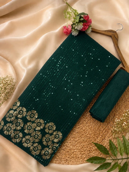 Heavy quality 60 gram Georgette 3MM & 5MM Sequins Embroidery Work Done in Saree | Blouse Plain Mono Silk Banglori