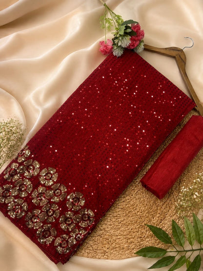 Heavy quality 60 gram Georgette 3MM & 5MM Sequins Embroidery Work Done in Saree | Blouse Plain Mono Silk Banglori