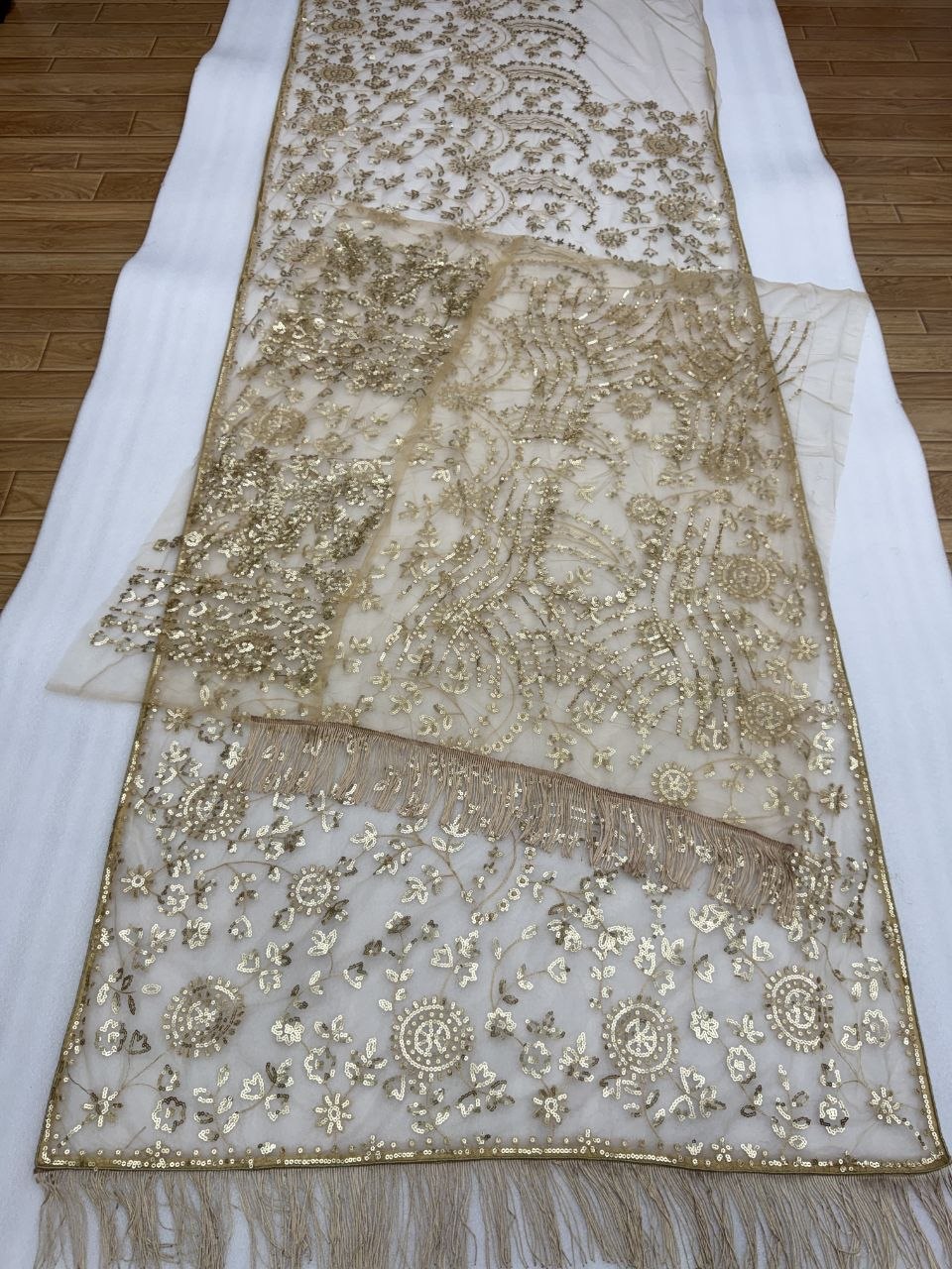 New Trending Bollywood Heavy Quality Butterfly Net 5mm Sequins Embroidery work in Saree | 4.4 Mtr Work | Blouse Of Net With Heavy Embroidery With Sleeves