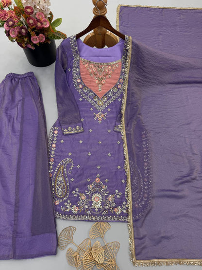New Designer Collection NC Moss Fabric With Heavy Embroidery Sequence Work Top-Bottom And Dupatta Set
