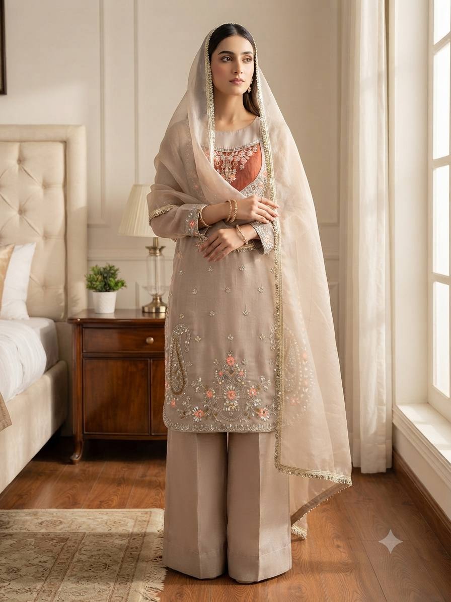 New Designer Collection NC Moss Fabric With Heavy Embroidery Sequence Work Top-Bottom And Dupatta Set
