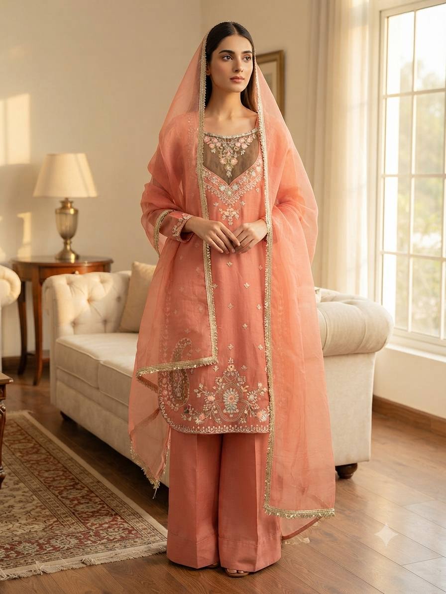 New Designer Collection NC Moss Fabric With Heavy Embroidery Sequence Work Top-Bottom And Dupatta Set