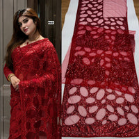 Heavy Quality Butterfly Net Sequins Embroidery work Saree | 4.4 Mtr Work | Blouse-Butterfly Net With Heavy Embroidery Front & Back Multi & Sequins With Sleeves Embroidery Work