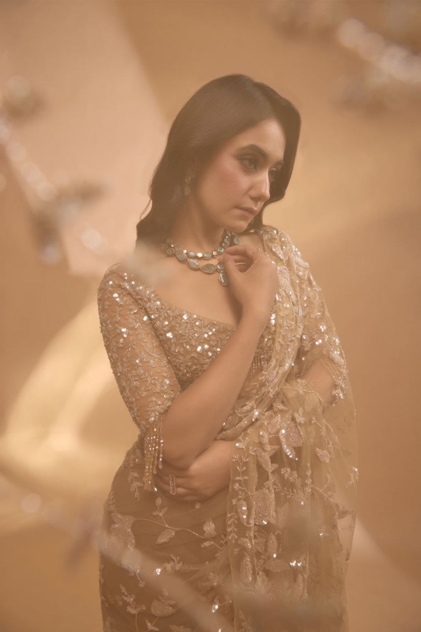 New Trending Bollywood BlockBuster Sequins Design Heavy Quality Butterfly Net Heavy 5mm Sequins & Multy Thread Embroidery work in Saree | 4.4 Mtr Work | Beautiful Zalar Attached in Pallu & blouse