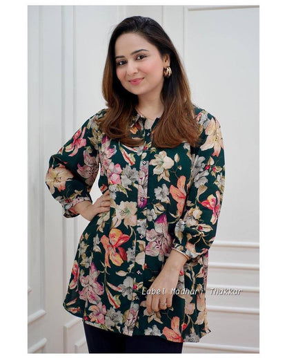 FLORAL MUSLIN  STYLISH TUNIC SHORT KURTA FOR GIRLS AND WOMEN WESTERN TOPS
