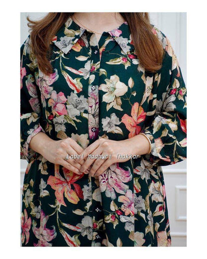 FLORAL MUSLIN  STYLISH TUNIC SHORT KURTA FOR GIRLS AND WOMEN WESTERN TOPS