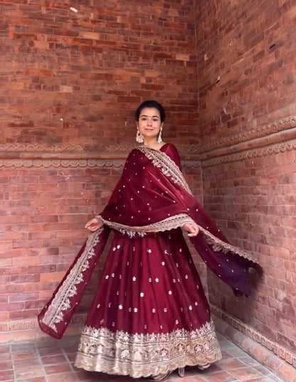 Designer Fendy Silk Anarkali Set for Women | Heavy Sequence & Embroidery Work | Fully Stitched with Pant & Dupatta | Wedding & Festive Outfit